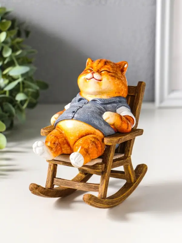 Сувенир полистоун лак "Пухлый кот в жилете, на кресле-качалке" 12х7,7х13,5 см