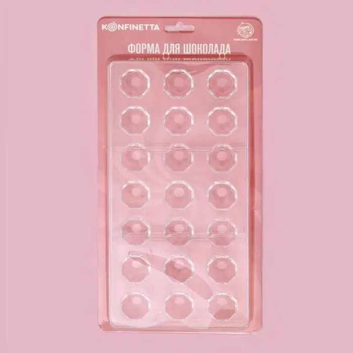 Форма для конфет и шоколада KONFINETTA &laquo;Бриллиант&raquo;, 27.5&times;13.5 см, 21 ячейка d=2.5 см, пластик, прозрачная
