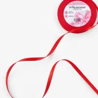 Лента атласная, с золотым люрексом, 6 мм, 23&plusmn;1 м, красная №026