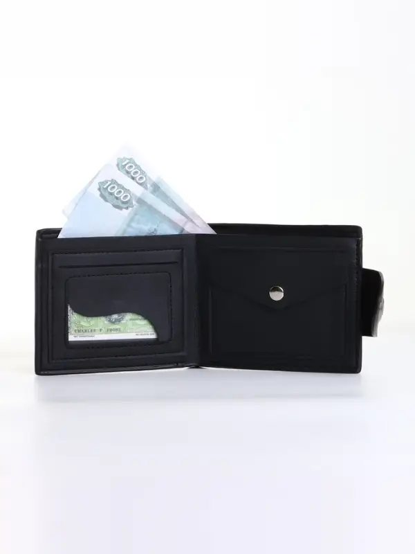 Портмоне мужское, отделение на молнии, на магните, чёрное