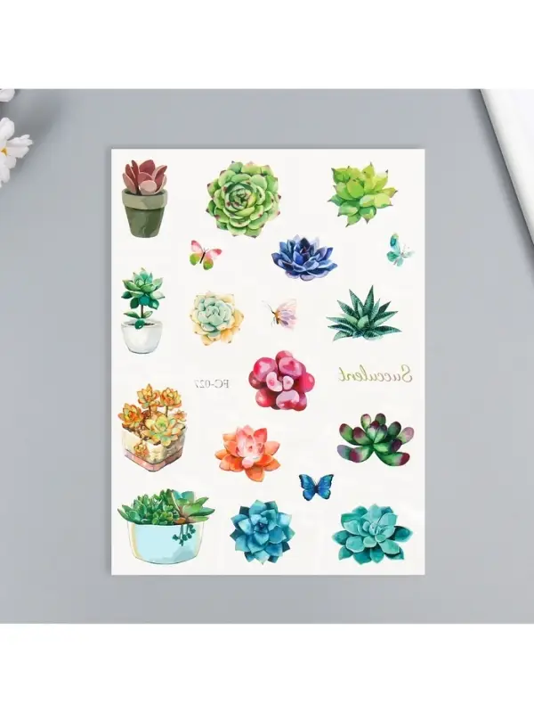Переводные тату на тело цветные «Бабочки. Суккуленты», 24×14.5 см, МИКС