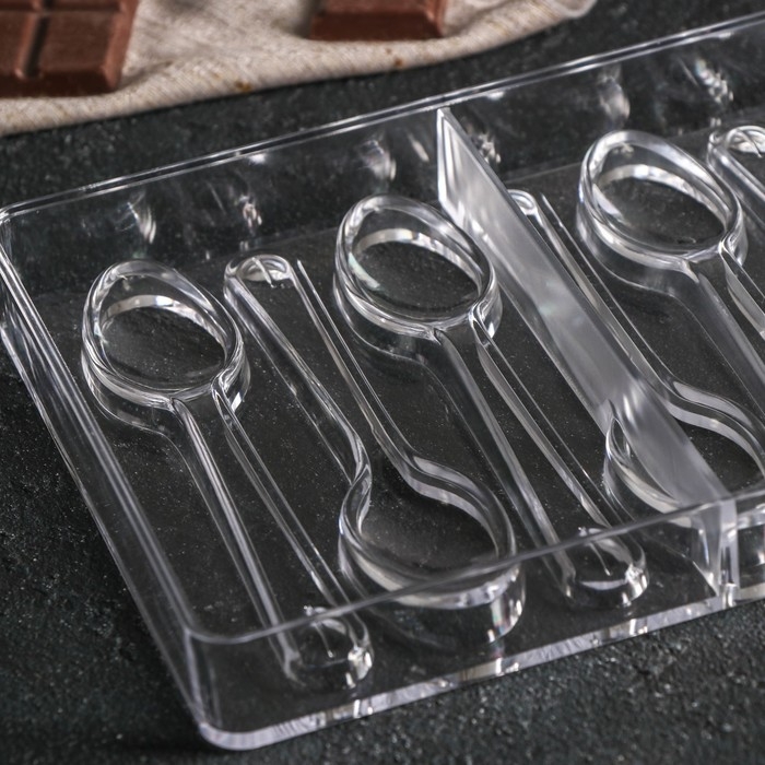 Форма для шоколада KONFINETTA «Ложки», 27,5×13,5 см, 10 ячеек 11,5×2,7 см, цвет прозрачный Форма для шоколада KONFINETTA «Ложки», 27,5×13,5 см, 10 ячеек 11,5×2,7 см, цвет прозрачный