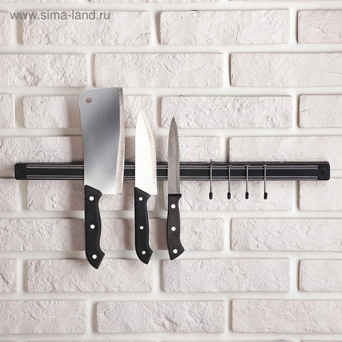 Держатель для ножей магнитный Доляна «Линия», с крючками, 51 см