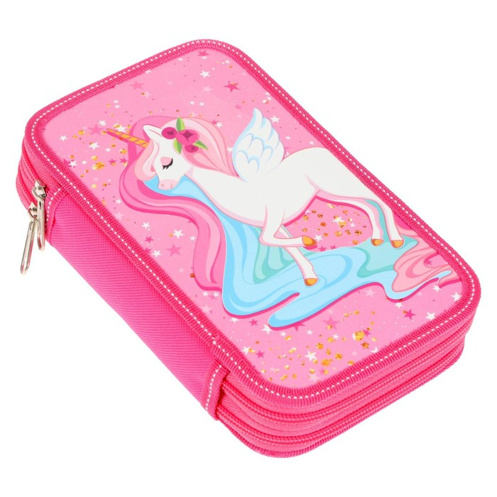 Пенал 2 секции, 125 х 205 мм, с наполнением 23 предмета, Calligrata Пенал 2 секции, 125 х 205 мм, с наполнением 23 предмета, Calligrata "Единорог" ламинированный картон, 30П26/2/set