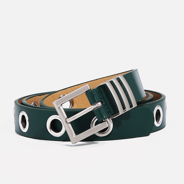 Ремень женский, ширина 2 см, пряжка металл, люверсы, цвет зелёный Ремень женский, ширина 2 см, пряжка металл, люверсы, цвет зелёный