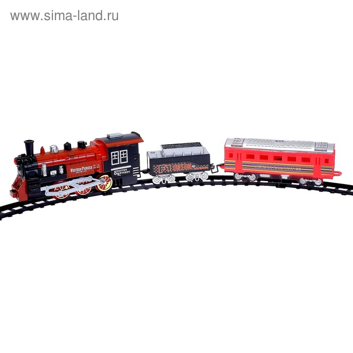 Железная дорога «Классический поезд», свет и звук, с дымом, работает от батареек, цвета МИКС Железная дорога «Классический поезд», свет и звук, с дымом, работает от батареек, цвета МИКС