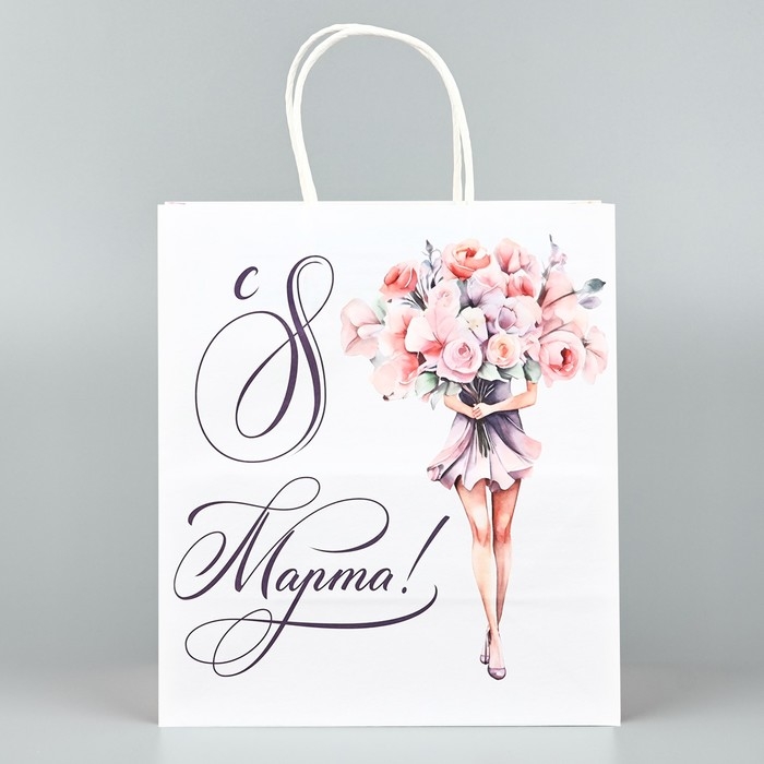 Пакет подарочный крафт «8 марта», цветы, 22 х 25 х 12 см Пакет подарочный крафт «8 марта», цветы, 22 х 25 х 12 см