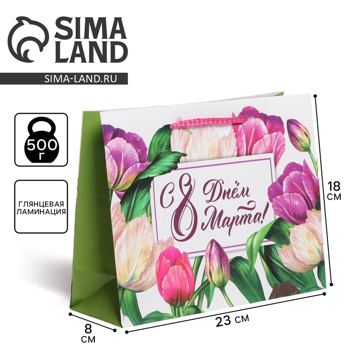 Пакет подарочный ламинированный горизонтальный, упаковка, «С днём 8 марта», MS 18 х 23 х 8 см Пакет подарочный ламинированный горизонтальный, упаковка, «С днём 8 марта», MS 18 х 23 х 8 см