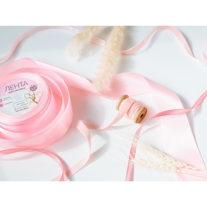 Лента атласная, 40 мм &times; 23 &plusmn; 1 м, цвет розовый №04