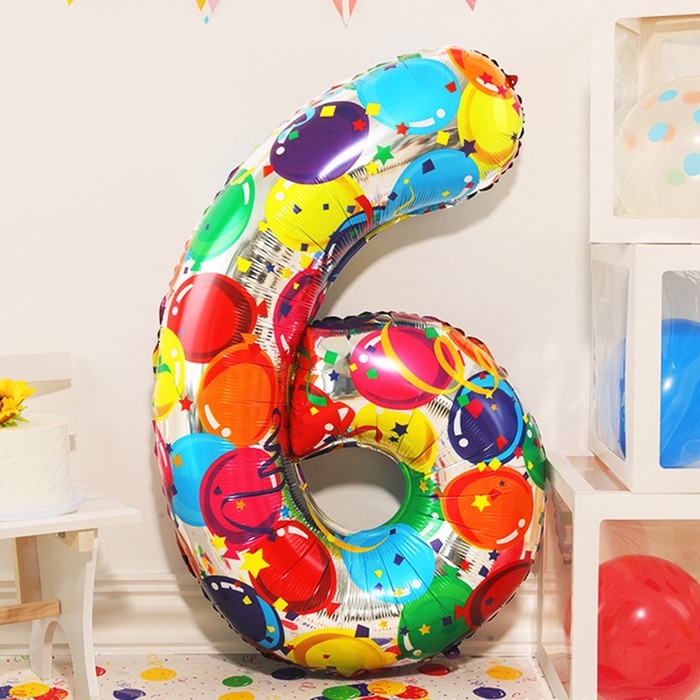 Шар фольгированный 40" &laquo;Цифра 6&raquo;, яркие шары