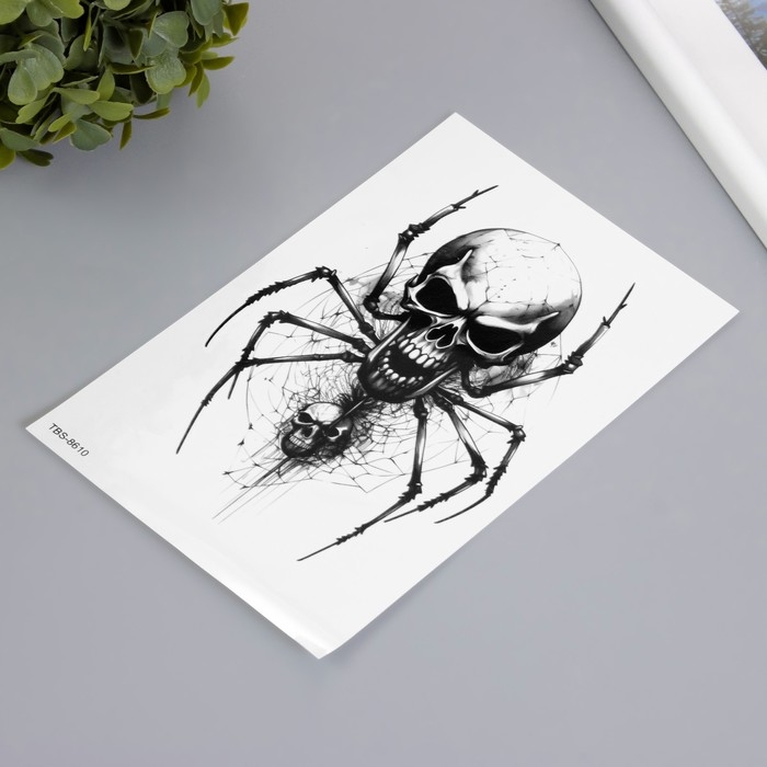 Татуировка на тело чёрная Татуировка на тело чёрная "Череп на паучьих лапах" 12х19 см