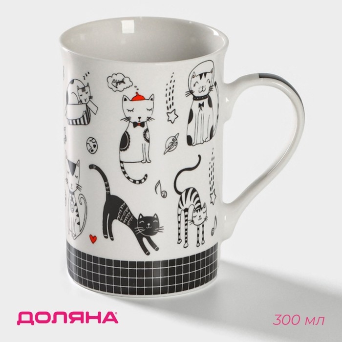 Кружка фарфоровая Доляна «Кошачьи будни», 300 мл, цвет белый Кружка фарфоровая Доляна «Кошачьи будни», 300 мл, цвет белый