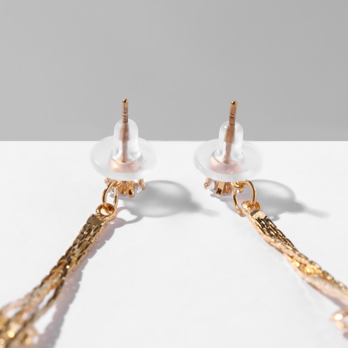 Серьги висячие со стразами «Голливуд» цветы на нитях, цвет белый в золоте, 19,5 см Серьги висячие со стразами «Голливуд» цветы на нитях, цвет белый в золоте, 19,5 см