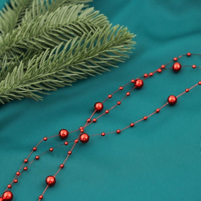 Бусы на ёлку 2 м d-7 мм Бусы на ёлку 2 м d-7 мм "Бусины нити" красный