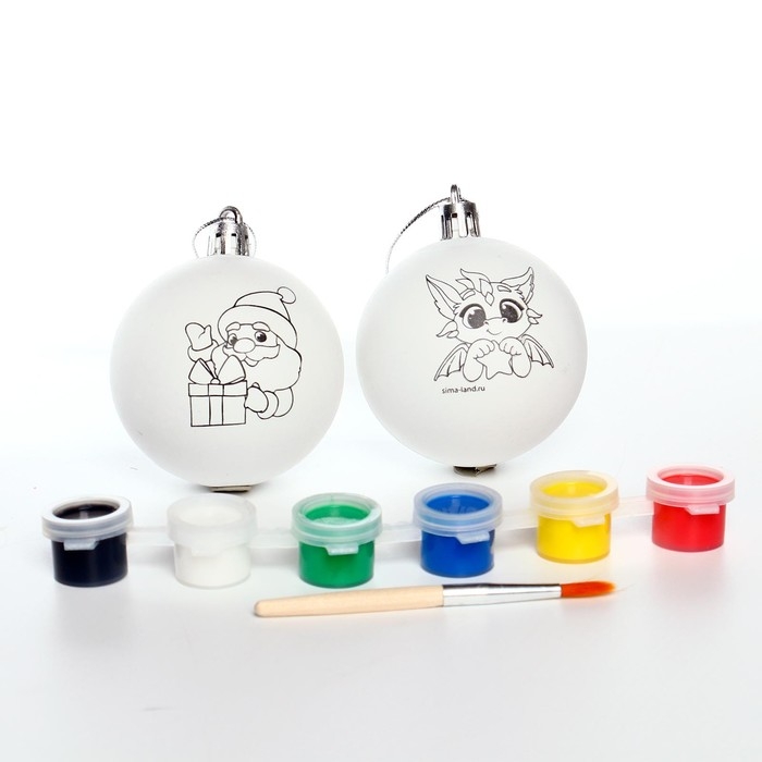 Ёлочные шары под раскраску на новый год «Загадай желание», 2 шт, новогодний набор для творчества
