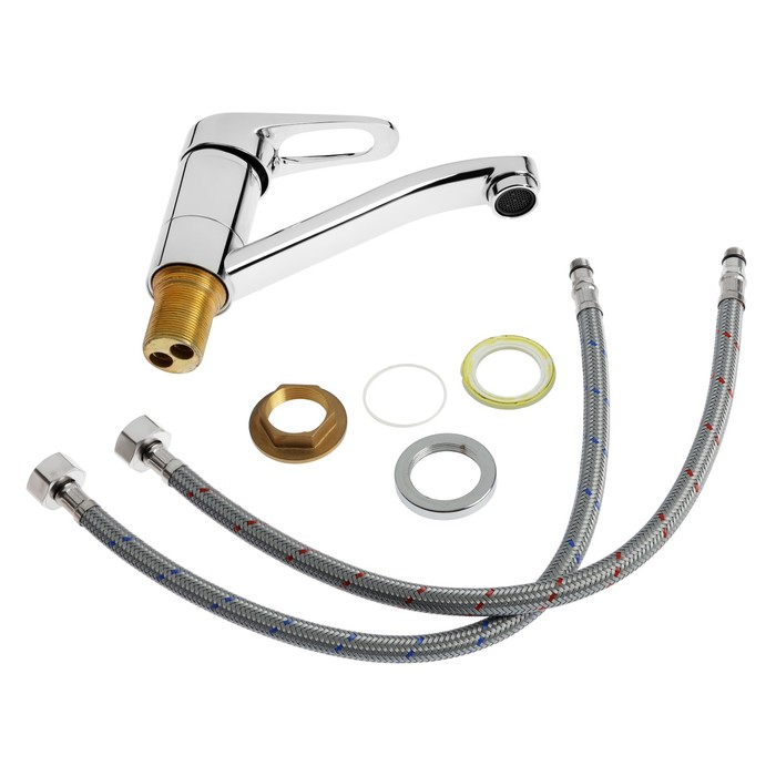 Cмеситель для кухни Accoona A84250, однорычажный, средний излив, с гайкой, силумин, хром Cмеситель для кухни Accoona A84250, однорычажный, средний излив, с гайкой, силумин, хром