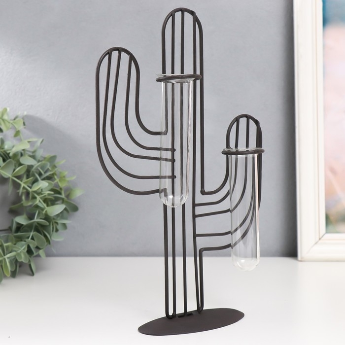 Декор металл, стекло  Декор металл, стекло "Кактус" чёрный 19х5,5х27 см