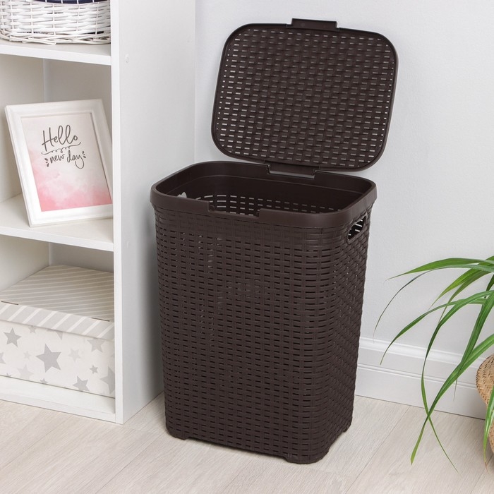 Корзина бельевая с крышкой «Ротанг», 40 л, 37×29×48 см, цвет коричневый Корзина бельевая с крышкой «Ротанг», 40 л, 37×29×48 см, цвет коричневый