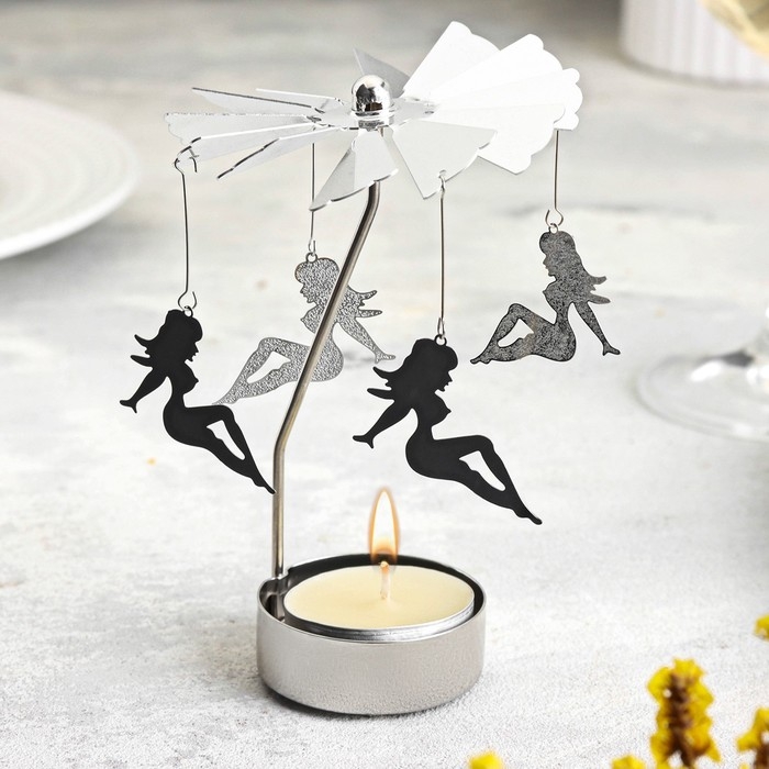 Подсвечник вращающийся Подсвечник вращающийся "Карусель с феями", серебряная, металл