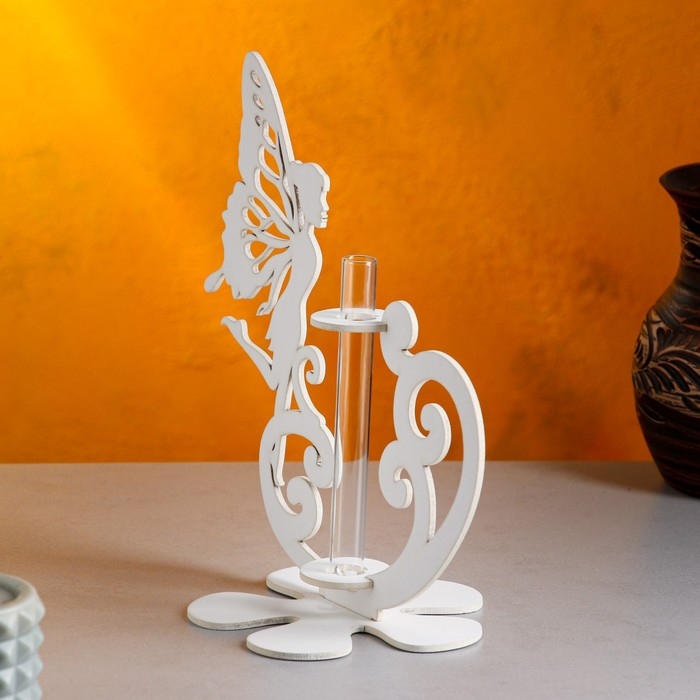 Кашпо деревянное 13.5×13×24 см с 1 колбой  Кашпо деревянное 13.5×13×24 см с 1 колбой "Фея", белый Дарим Красиво