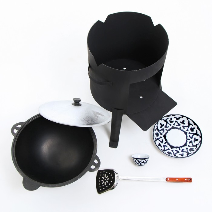 Набор для плова 5 предметов, казан 10л, печь под казан, соусник, ляган 28см, шумовка 45см Набор для плова 5 предметов, казан 10л, печь под казан, соусник, ляган 28см, шумовка 45см