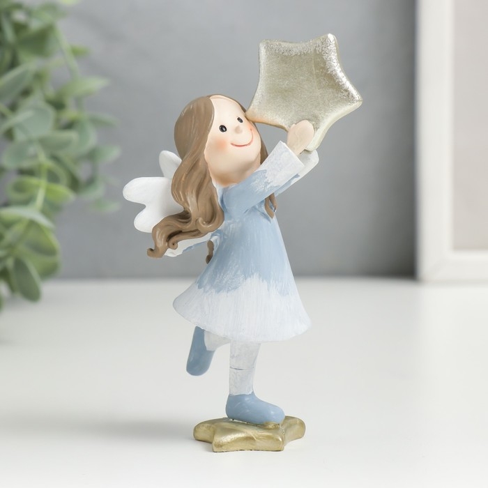 Сувенир полистоун  Сувенир полистоун "Малышка-ангел в бело-голубом платьице с золотой звездой" 11,5х5,5х6 см