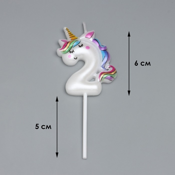 Свеча в торт "Единорог", цифра "2", 6 см