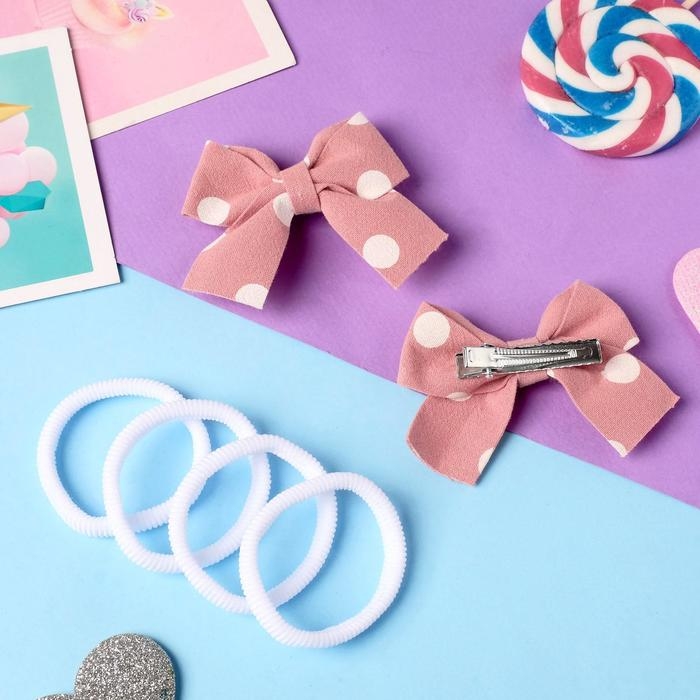 Набор для волос Набор для волос "Аделин" (4 резинки, 2 зажима) белый горох, 6,5х4,5 см, розовый