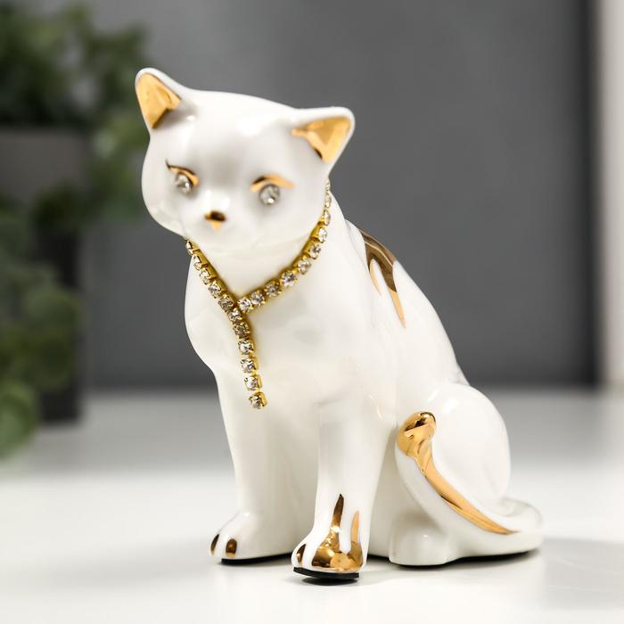 Сувенир керамика Сувенир керамика "Белая кошечка с ожерельем" с золотом, стразы 10,2 см