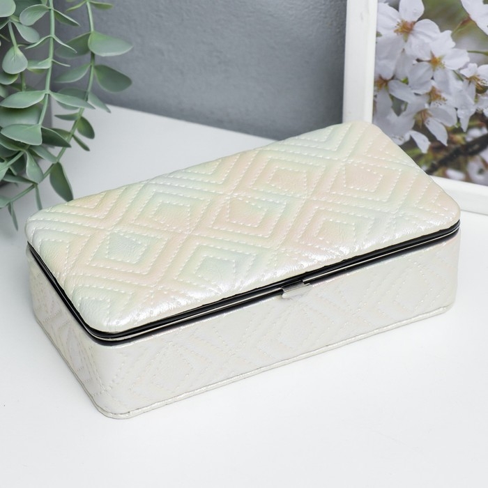 Шкатулка кожзам для украшений  Шкатулка кожзам для украшений "Узор из ромбов. Белый перламутр" 6х9,8х18,5 см