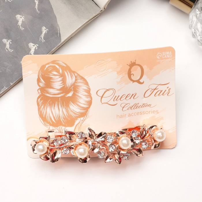 Заколка-автомат для волос Заколка-автомат для волос "Джоззи" жемчуг листочки, 9 см, золото