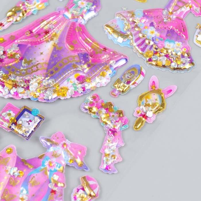 Наклейка пластик 2 листа Наклейка пластик 2 листа "Наряды принцессы" с глиттером МИКС 11х22,5 см