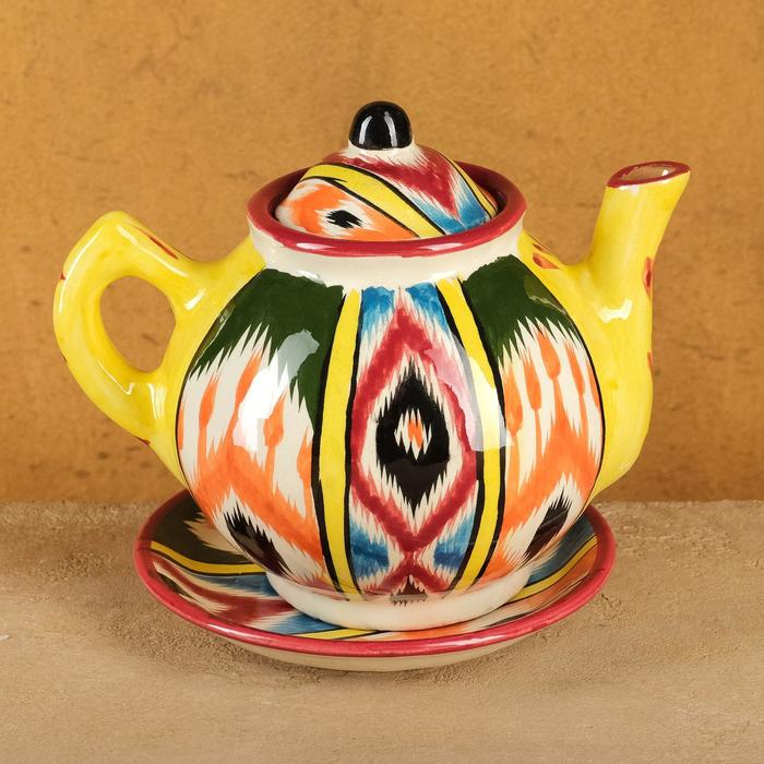 Набор чайный Риштанская керамика Набор чайный Риштанская керамика "Атлас №3", 9 предметов (чайник 0,8л, пиалы 0,2л)