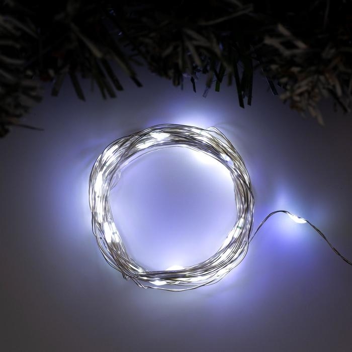 Гирлянда «Нить» 5 м роса, IP20, серебристая нить, 50 LED, 2 режима, батарейки AAх3 (не в комплекте), свечение белое Гирлянда «Нить» 5 м роса, IP20, серебристая нить, 50 LED, 2 режима, батарейки AAх3 (не в комплекте), свечение белое