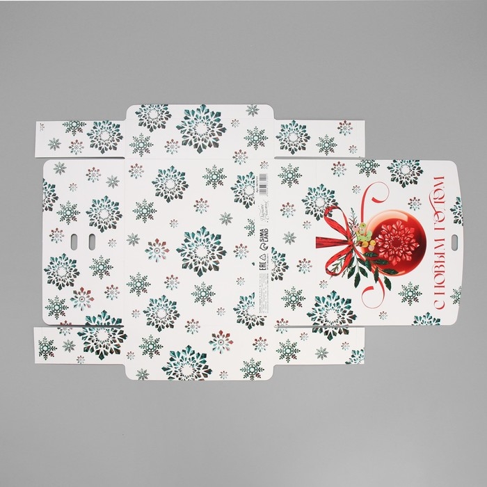 Коробка подарочная новогодняя складная «Снежинки», 20 х 18 х 5 см, БЕЗ ЛЕНТЫ, Новый год Коробка подарочная новогодняя складная «Снежинки», 20 х 18 х 5 см, БЕЗ ЛЕНТЫ, Новый год