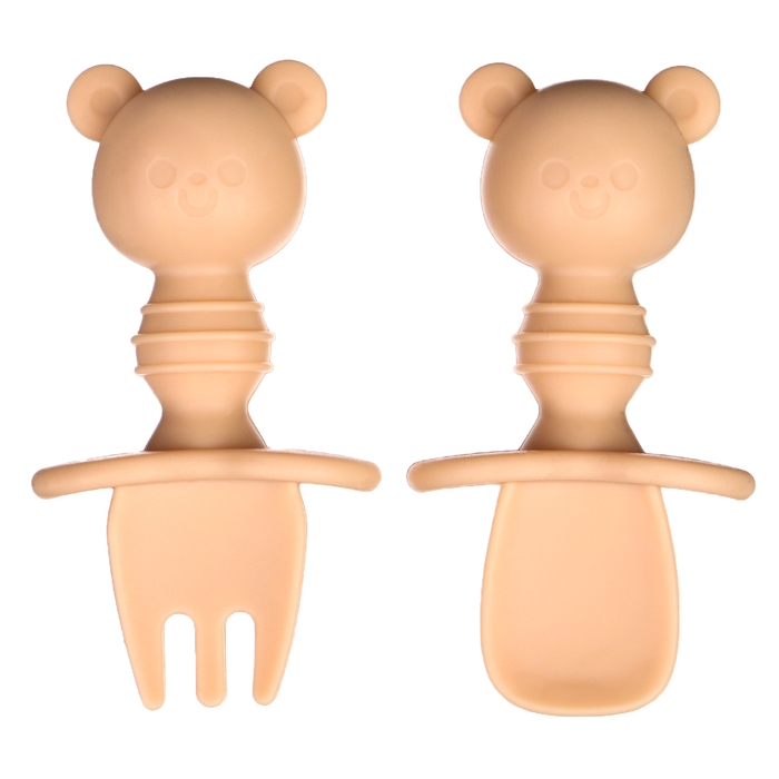 Набор детских столовых приборов  Набор детских столовых приборов "Медвежата", вилка, ложка, цвет бежевый