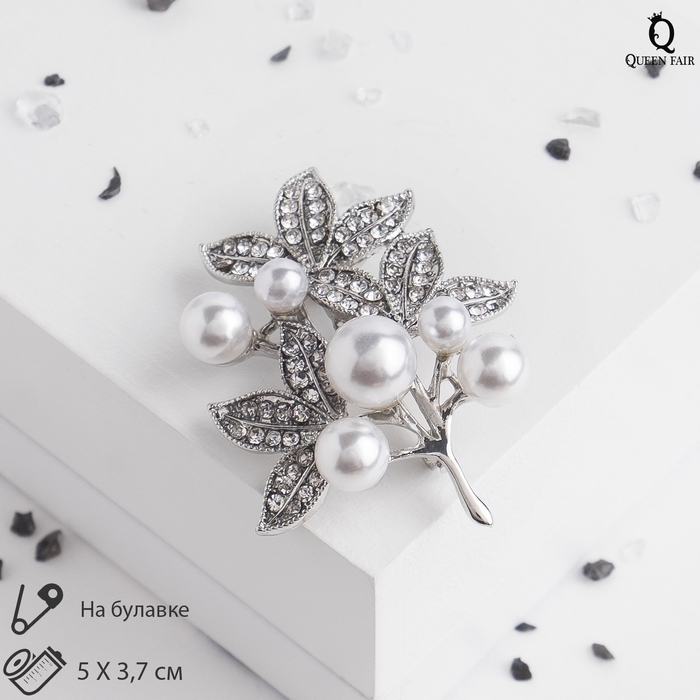 Брошь &laquo;Жемчужная капель&raquo;, цвет белый в серебре