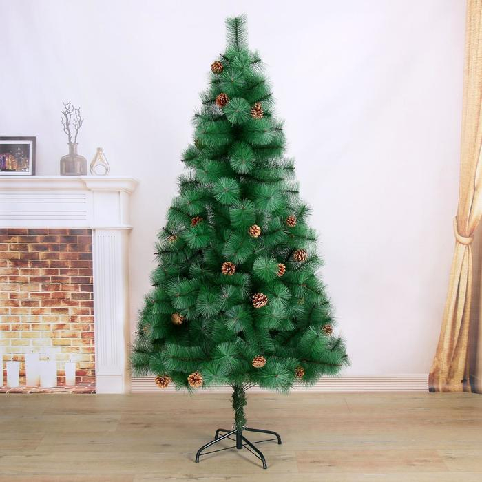 Кедр зеленый шишки 180 см, d игл 10 см, d нижнего яруса 100 см, 235 веток, металл подставка Кедр зеленый шишки 180 см, d игл 10 см, d нижнего яруса 100 см, 235 веток, металл подставка