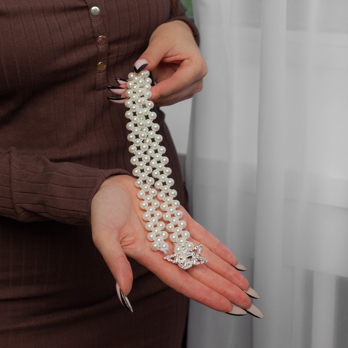 Подхват для штор «Звезда», жемчуг на резинке, d = 4 см, 2 × 43 см, цвет белый Подхват для штор «Звезда», жемчуг на резинке, d = 4 см, 2 × 43 см, цвет белый