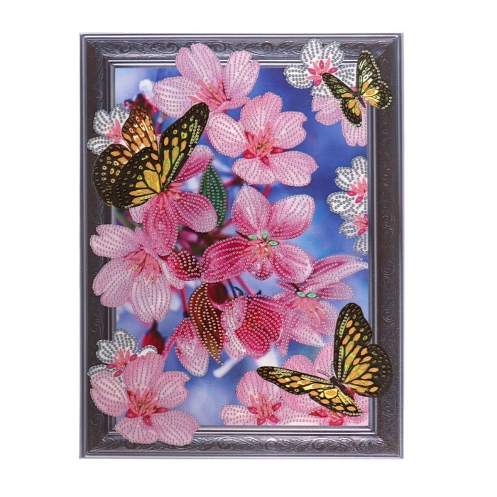 Алмазная мозаика с частичным заполнением и форменными стразами на раме «Цветы», 30 х 40 см Алмазная мозаика с частичным заполнением и форменными стразами на раме «Цветы», 30 х 40 см