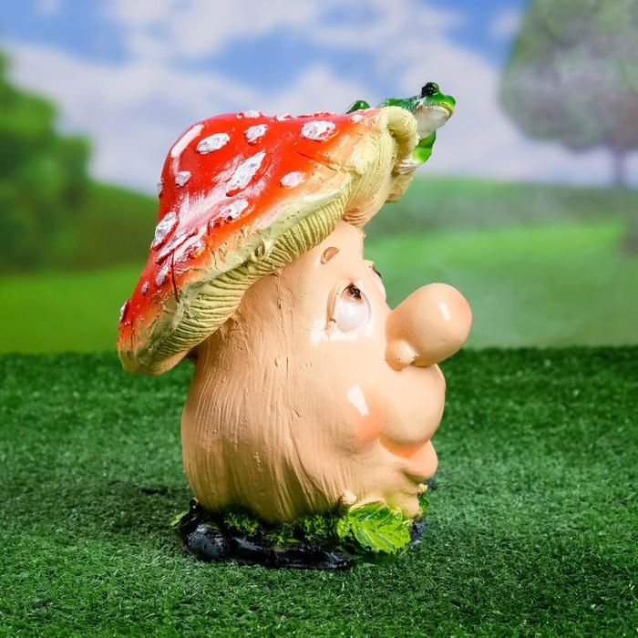 Садовая фигура  Садовая фигура "Гриб мультяшный с лягушкой" 12х12х23см