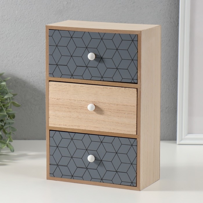 Шкатулка дерево 3 ящика  Шкатулка дерево 3 ящика "Геометрия" беж с чёрным 10х17,2х26 см