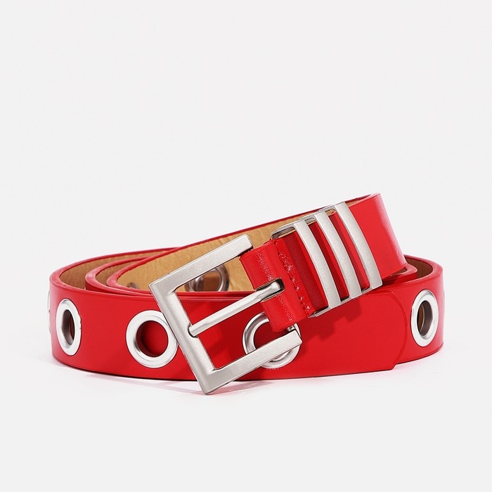 Ремень женский, ширина 2 см, пряжка металл, люверсы, цвет красный Ремень женский, ширина 2 см, пряжка металл, люверсы, цвет красный