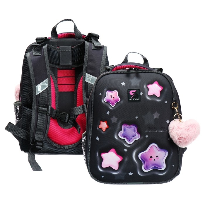 Рюкзак каркасный школьный 38 х 30 х 16 см, эргономичная спинка, Stavia Рюкзак каркасный школьный 38 х 30 х 16 см, эргономичная спинка, Stavia "Звёздочки", серый