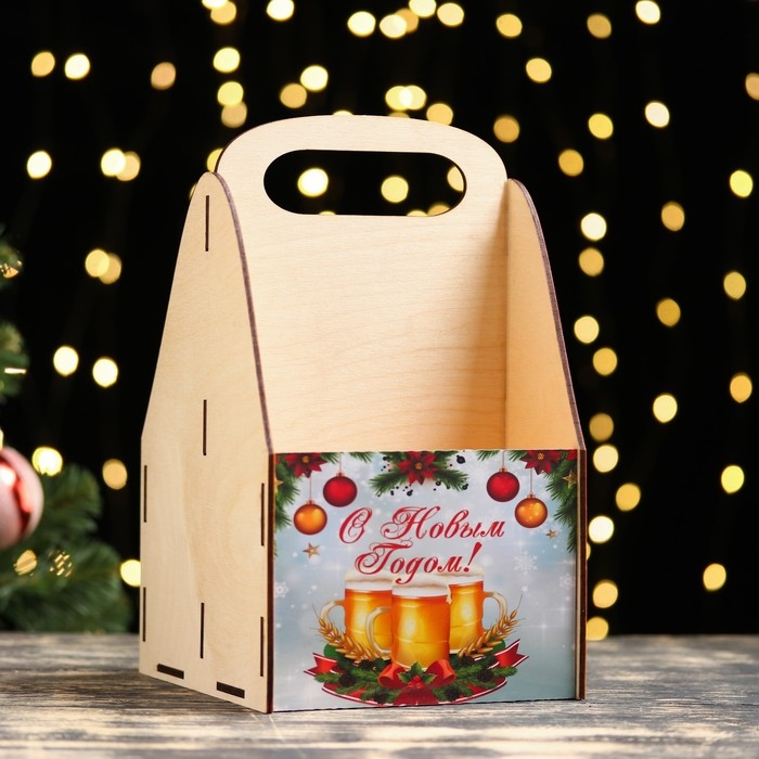 Ящик под пиво  Ящик под пиво "С Новым годом!" кружки пива, снежинки