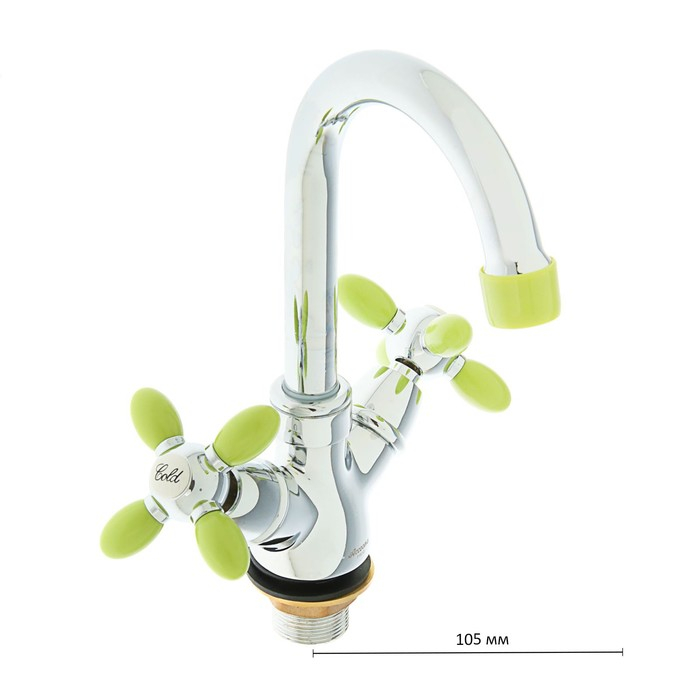 Смеситель для раковины Accoona A9482K, двухрычажный, с гайкой, зеленый/хром Смеситель для раковины Accoona A9482K, двухрычажный, с гайкой, зеленый/хром
