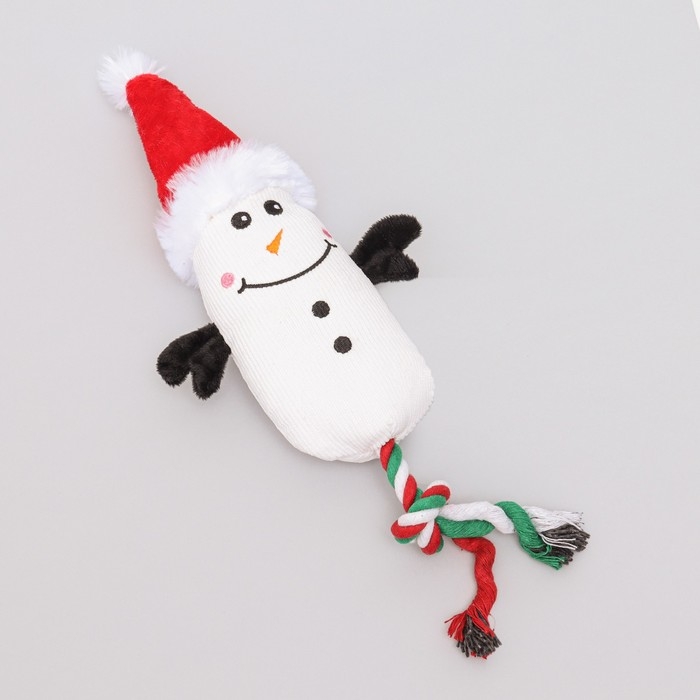 Игрушка мягкая для собак  Игрушка мягкая для собак "Снеговик с канатом" с пищалкой, 39 х 13 см
