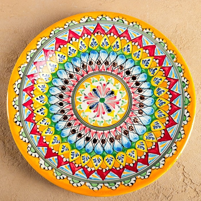 Тарелка Риштанская Керамика Тарелка Риштанская Керамика "Узоры", жёлтая, плоская, 28 см