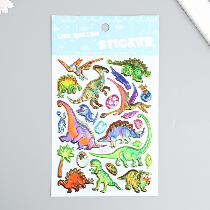 Наклейка пластик голография с металлическим отливом Наклейка пластик голография с металлическим отливом "Динозавры" 9,5х27 см