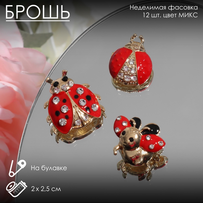 Брошь «Божья коровка» форма МИКС, цвет красно-чёрный в золоте (неделимая фасовка 12 шт., цена за шт.) Брошь «Божья коровка» форма МИКС, цвет красно-чёрный в золоте (неделимая фасовка 12 шт., цена за шт.)